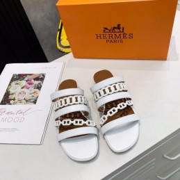 Replica Hermes White Multi Strap Chain Sandal