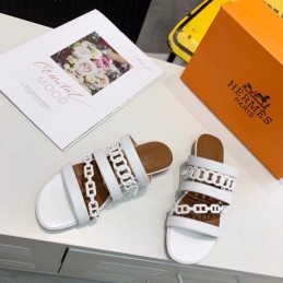 Replica Hermes White Multi Strap Chain Sandal