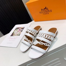 Replica Hermes White Multi Strap Chain Sandal