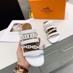 Replica Hermes White Multi Strap Chain Sandal