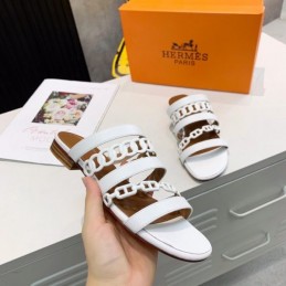Replica Hermes White Multi Strap Chain Sandal
