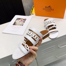 Replica Hermes White Multi Strap Chain Sandal