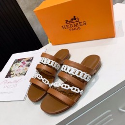 Replica Hermes Brown Multi Strap Chain Sandal