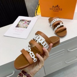 Replica Hermes Brown Multi Strap Chain Sandal