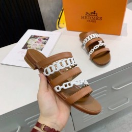 Replica Hermes Brown Multi Strap Chain Sandal