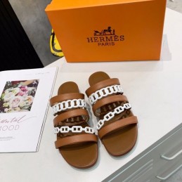Replica Hermes Brown Multi Strap Chain Sandal