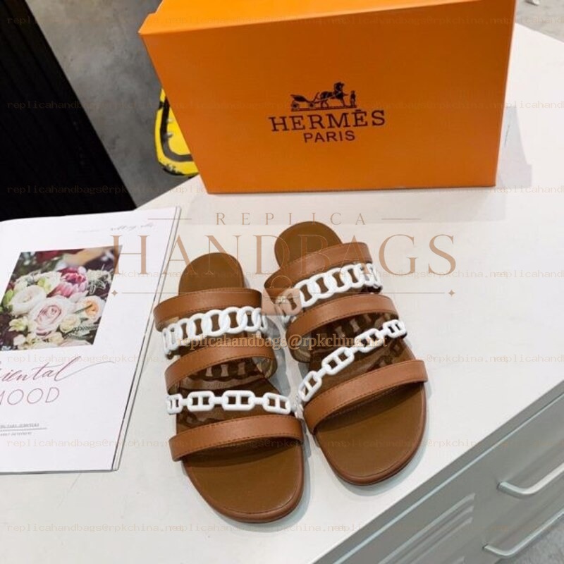 Replica Hermes Brown Multi Strap Chain Sandal