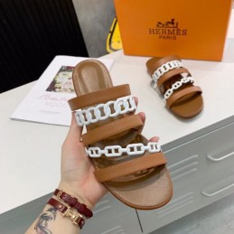 Replica Hermes Brown Multi Strap Chain Sandal