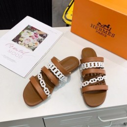 Replica Hermes Brown Multi Strap Chain Sandal
