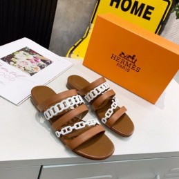 Replica Hermes Brown Multi Strap Chain Sandal