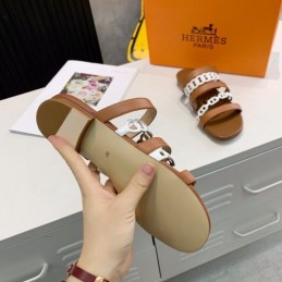 Replica Hermes Brown Multi Strap Chain Sandal