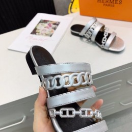 Replica Hermes Silver Multi Strap Chain Sandal