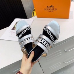 Replica Hermes Silver Multi Strap Chain Sandal