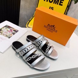 Replica Hermes Silver Multi Strap Chain Sandal