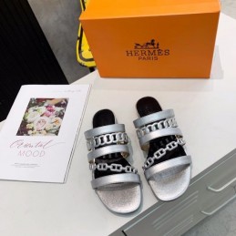 Replica Hermes Silver Multi Strap Chain Sandal