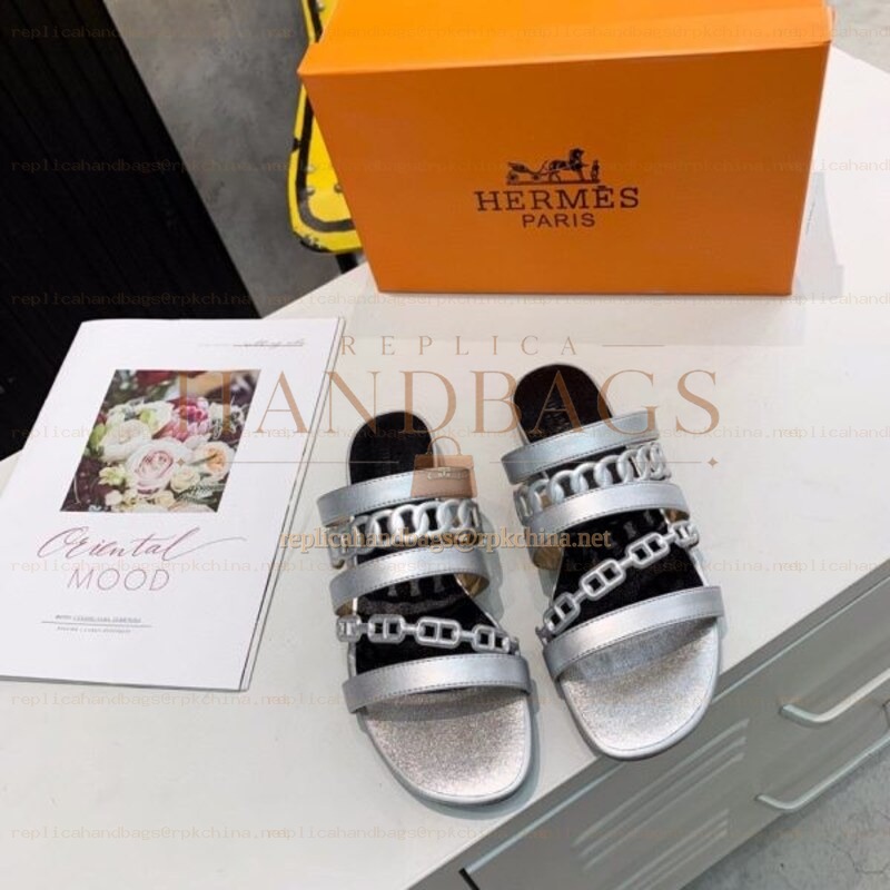 Replica Hermes Silver Multi Strap Chain Sandal