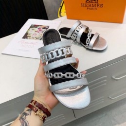 Replica Hermes Silver Multi Strap Chain Sandal