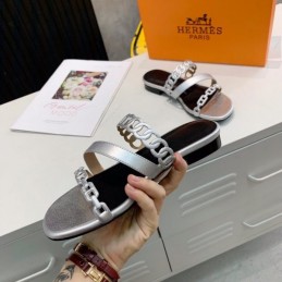 Replica Hermes Black Silver Multi Strap Chain Sandal