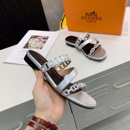 Replica Hermes Black Silver Multi Strap Chain Sandal
