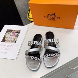 Replica Hermes Black Silver Multi Strap Chain Sandal