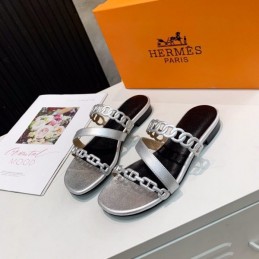 Replica Hermes Black Silver Multi Strap Chain Sandal