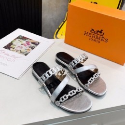 Replica Hermes Black Silver Multi Strap Chain Sandal