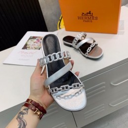 Replica Hermes Black Silver Multi Strap Chain Sandal