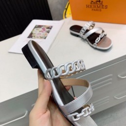 Replica Hermes Black Silver Multi Strap Chain Sandal