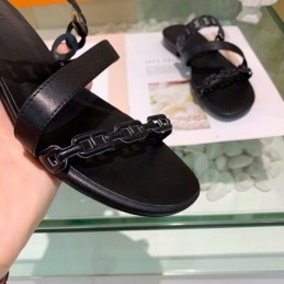 Replica Hermes Black Multi Strap Chain Sandal