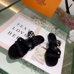 Replica Hermes Black Multi Strap Chain Sandal