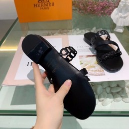 Replica Hermes Black Multi Strap Chain Sandal