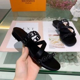 Replica Hermes Black Multi Strap Chain Sandal