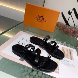 Replica Hermes Black Multi Strap Chain Sandal
