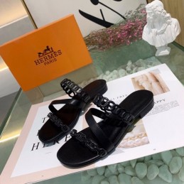 Replica Hermes Black Multi Strap Chain Sandal