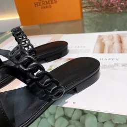 Replica Hermes Black Multi Strap Chain Sandal