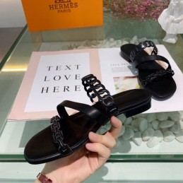 Replica Hermes Black Multi Strap Chain Sandal
