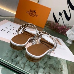 Replica Hermes White Brown Chain Strap Slide Sandal