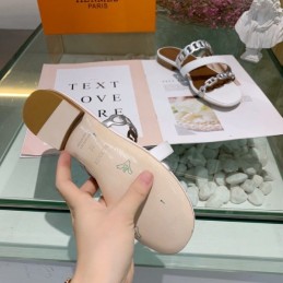 Replica Hermes White Brown Chain Strap Slide Sandal