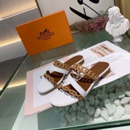Replica Hermes Brown Gold Multi Strap Chain Sandal