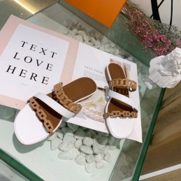 Replica Hermes Brown Gold Multi Strap Chain Sandal