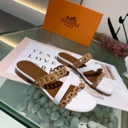 Replica Hermes Brown Gold Multi Strap Chain Sandal