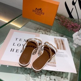 Replica Hermes Brown Gold Multi Strap Chain Sandal