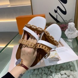 Replica Hermes Brown Gold Multi Strap Chain Sandal