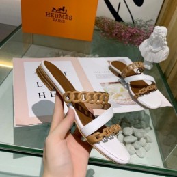 Replica Hermes Brown Gold Multi Strap Chain Sandal