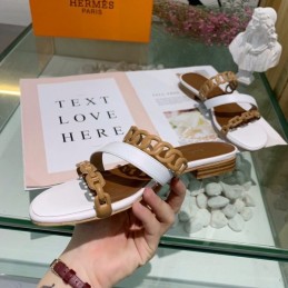 Replica Hermes Brown Gold Multi Strap Chain Sandal