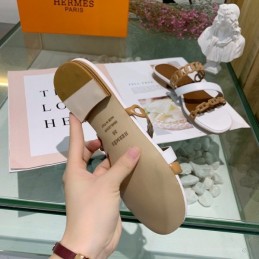 Replica Hermes Brown Gold Multi Strap Chain Sandal