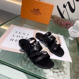 Replica Hermes Black Chain Buckle Slide Sandal