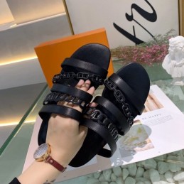 Replica Hermes Black Chain Buckle Slide Sandal