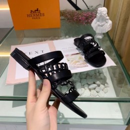 Replica Hermes Black Chain Buckle Slide Sandal