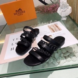 Replica Hermes Black Chain Buckle Slide Sandal